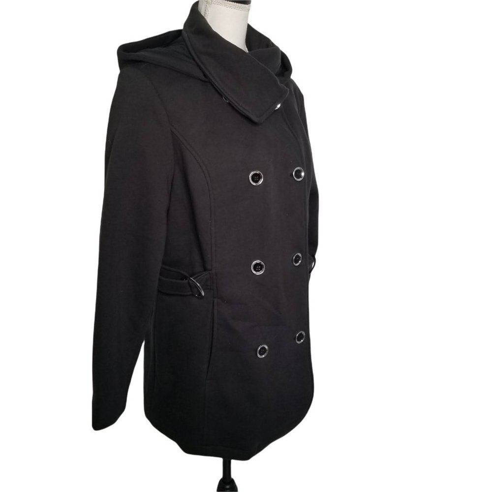 Intl Details Women's Black Double Breasted Jacket Coat w/Detachable Hood…